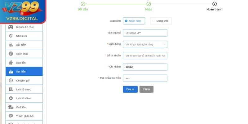Cách rút tiền VZ99